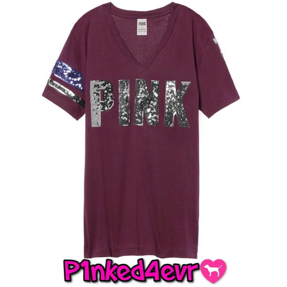 NWOT VS PINK Bling Campus Tee Maroon XS